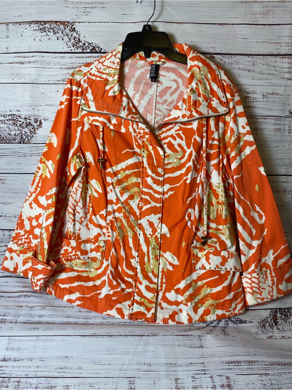 Vintage berek Orange and White Abstract Zebra-Print Jacket Sz-M